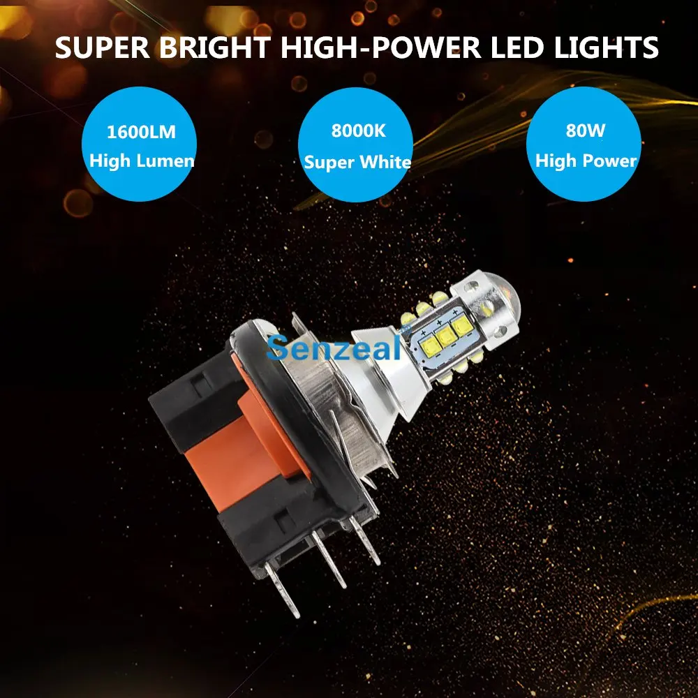 2 шт. 8000k 1600lm H15 80 Вт 16smd светодиодный автомобильный противотуманный фонарь для салона, сменная лампа дальнего света, светодиодный фонарь для бега в дневное время, DC12-24V