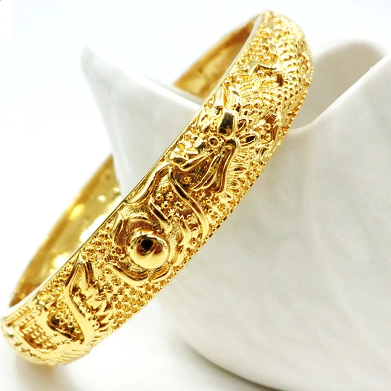 Женский жёлтый свадебный браслет с рисунком дракона Феникса 60 мм|gold bracelet patterns|women