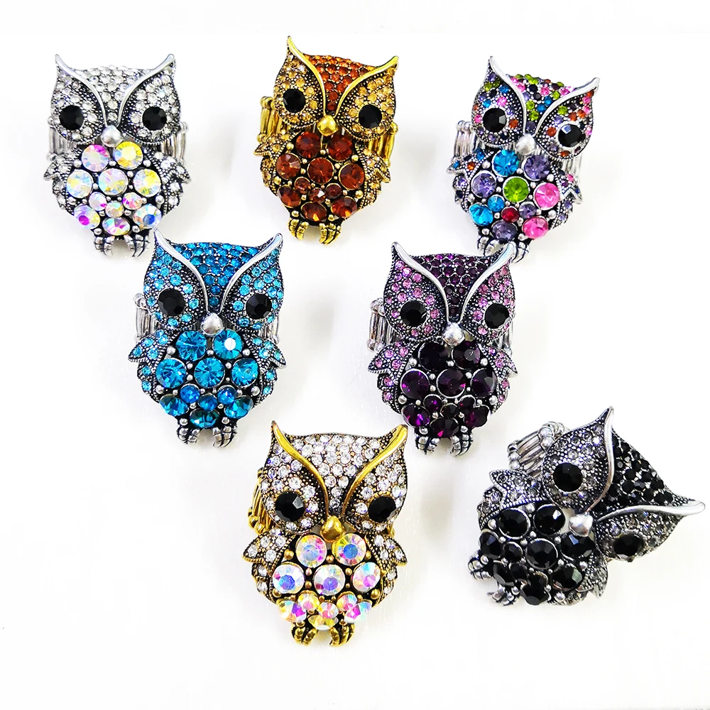 JZTOP Роскошные Многоцветные Кристальные кольца совы Женские Ретро панк со