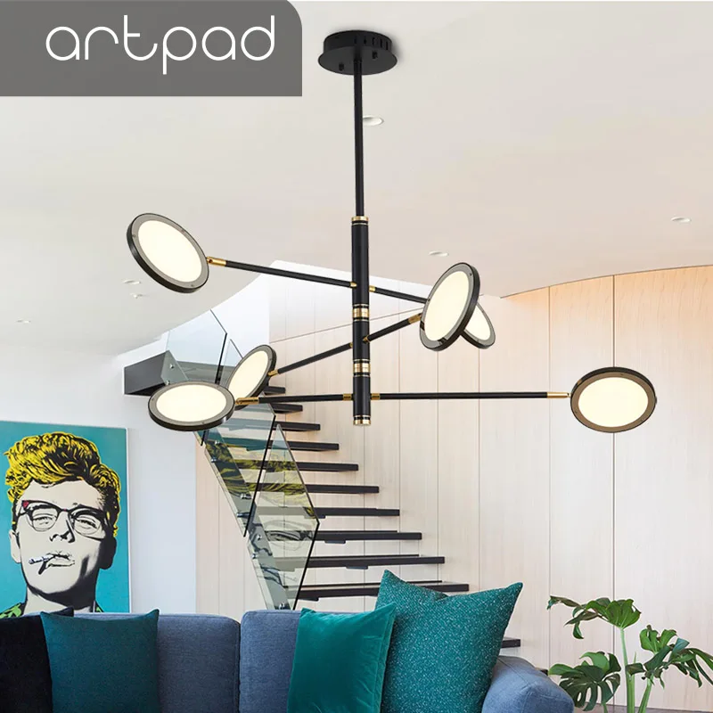 Artpad Modern Black Gold Body Ceiling Chandelier Light Dining Room Bedroom Living Surface Mounted Hanglamp Fixture | Освещение