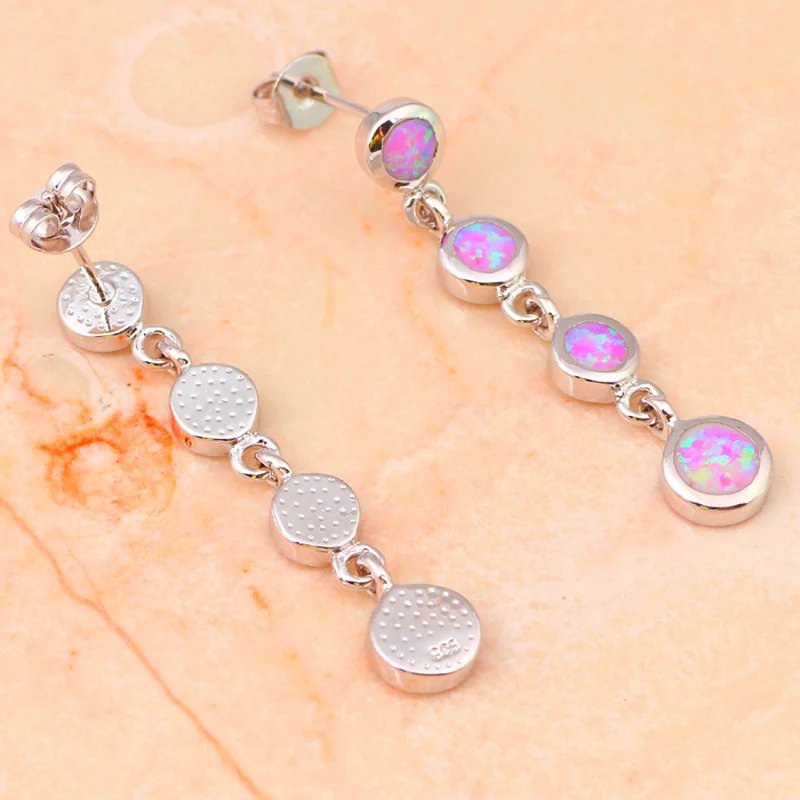 Beautiful Pink earrings for girls wonderful Fire Opal Silver Stamped Fine Fashion Jewelry Drop Earrings OE388 | Украшения и