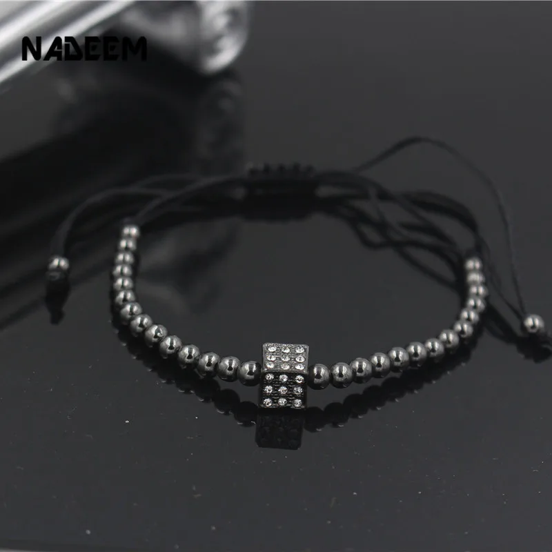 1 Square Hematite NADEEM Лидер продаж Для женщин Для мужчин Круглый Медь бусины микро паве ЧР квадратных очарование Плетенный, макраме Браслеты& браслет ювелирные изделия - Окраска металла: 1 Square Hematite