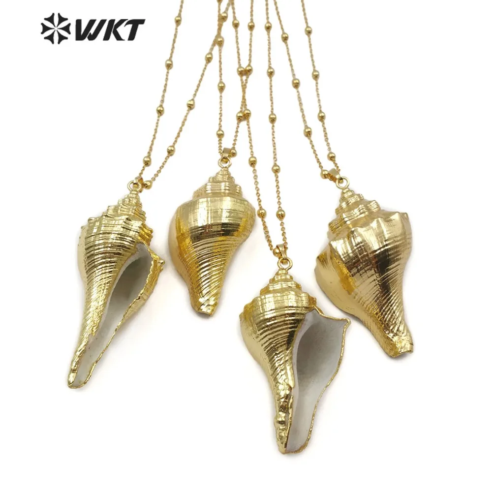 

WT-JN071 Trumpet Shell Pendant Necklace Natural Sea Shell With Full Gold Dipped Conch Shell Necklace Women Fashion Jewelry Gift