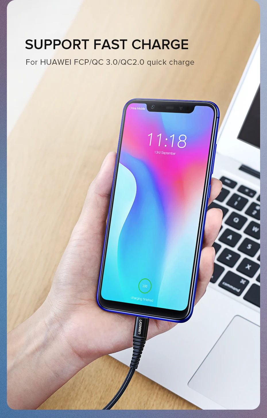 Ugreen 3A USB C кабель для samsung S10 S9 Note 9 Xiaomi Mi 9 8 Быстрая зарядка type-C кабель для Oneplus 6t type C шнур зарядного устройства