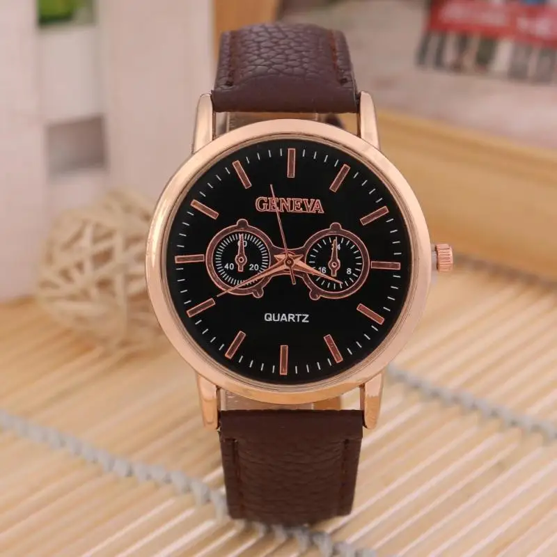 Старинных женщин часы большой набор пу кожаный ремешок 2 глаза кварцевые часы|watch