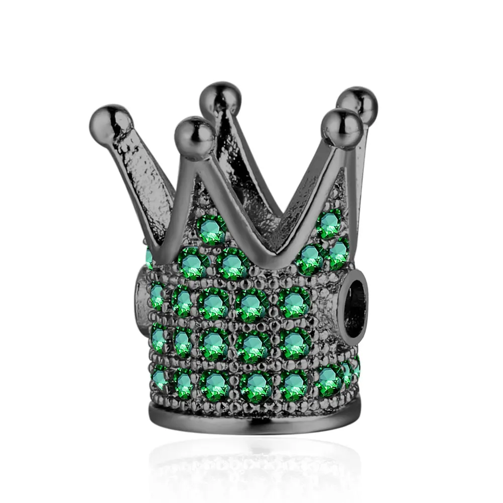 Сказочные микро Pave CZ красочные циркониевые бусины в форме короны 7 цветов с металлическим пистолетом DIY циркониевые разделительные бусины для мужских браслетов