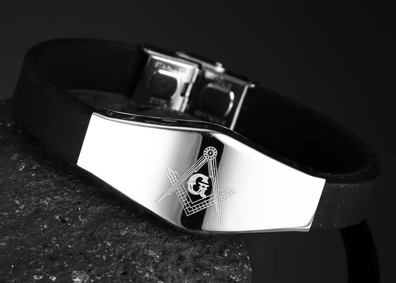 Vnox Masonic Silicone Bracelet Bangle Stainless Steel Adjustable Length Clasp|silicone bracelet|bangle stainless steelstainless steel |