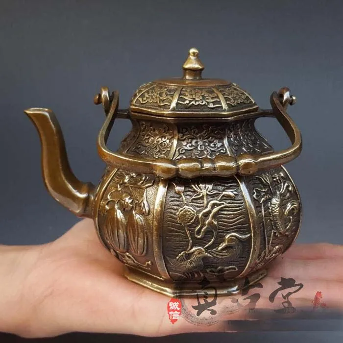 TOP collection # Home OFFICE Decor art -old Vintage CHINA eight treasures bronze sculpture art  wine  tea pot