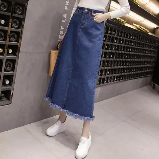 5xl plus size vintage skirts women 2018 summer spring korean vestido feminina high waist long burrs denim female DF304 | Женская одежда
