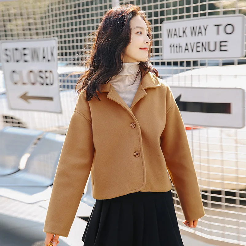 Женские короткие пальто в консервативном стиле 2018 зимнее однобортное шерстяное