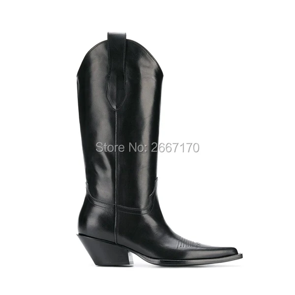 Обувь в западном стиле; bottes femme; Изящные слипоны на Кубинском каблуке; Потрясающие женские ковбойские ботинки из кожи с острым носком; цвет черный, белый, серебристый