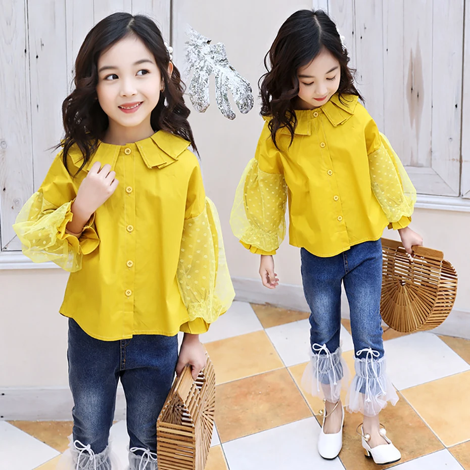 Блузка для девочек, блузка с отложным воротником, школьные рубашки для девочек в повседневном стиле, школьная одежда для подростков 6, 8, 10, 12, 13, 14 лет