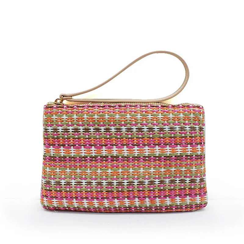 Женская Соломенная Сумка летняя пляжная плетеная кошелек на молнии Сумочка для