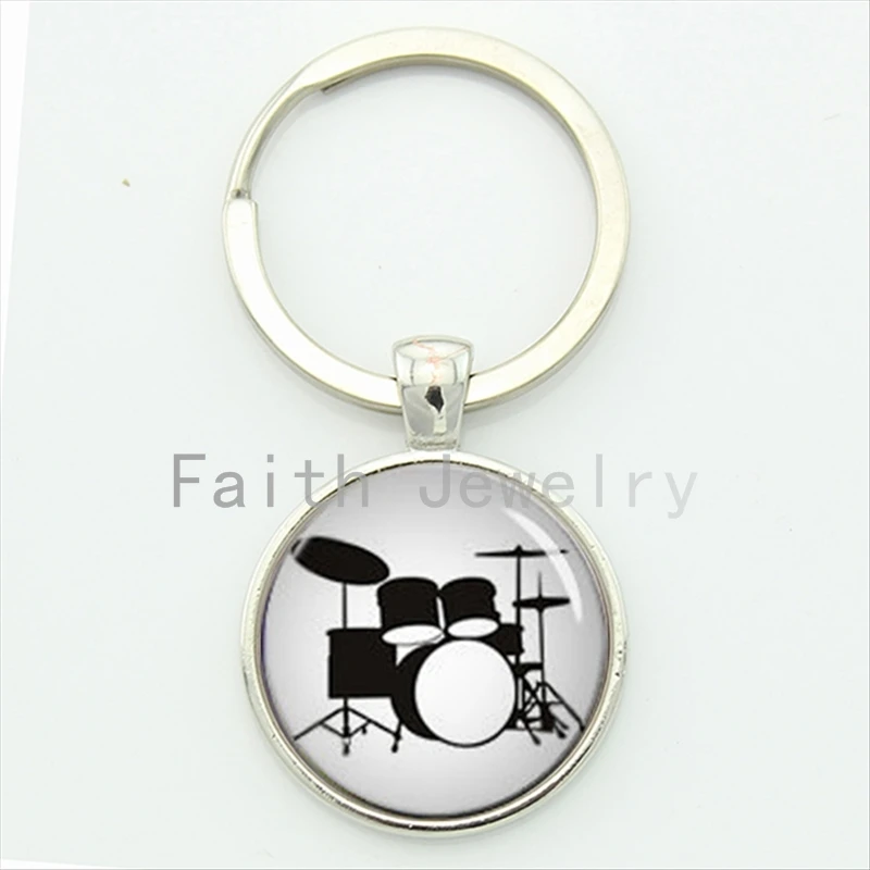 

Drum Kit silhouette key chain DJ turner DJ mixer simple drum set profile pattern keychain drummer Custom musician gifts KC595