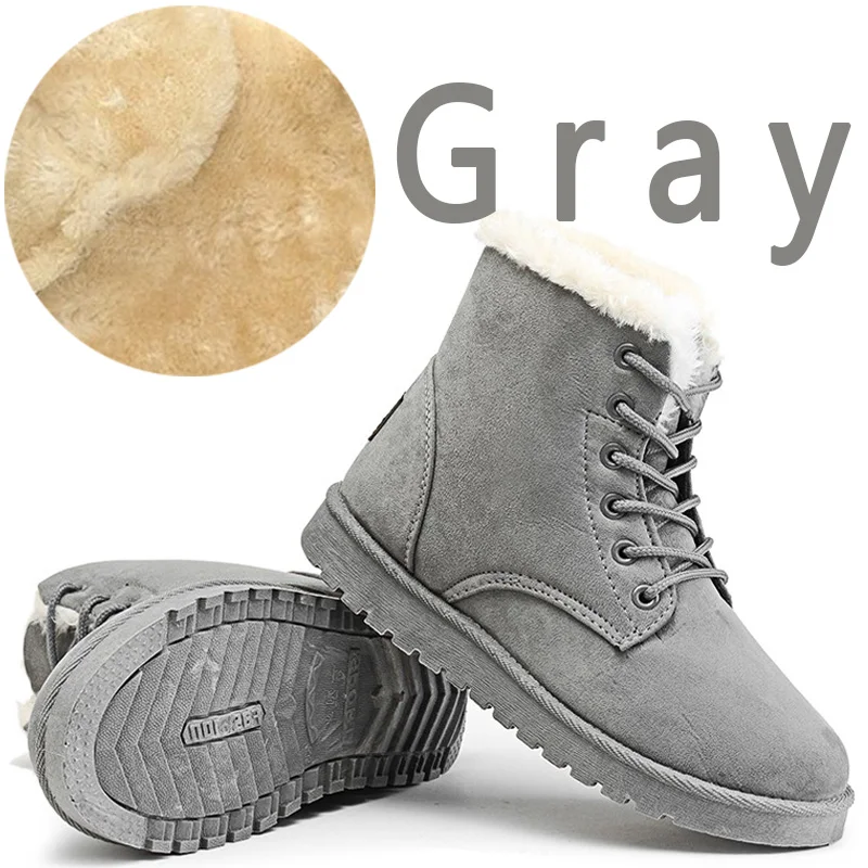 Gray Aphixta/зимние ботинки; женские ботильоны на шнуровке; теплая замшевая обувь на меху; обувь на плоской подошве; botas mujer; большой размер 42 - Цвет: Gray