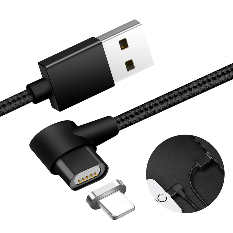 Магнитный кабель 90 градусов для iPhone X 8 7 6 Plus провод быстрой зарядки USB 6s 5 телефон