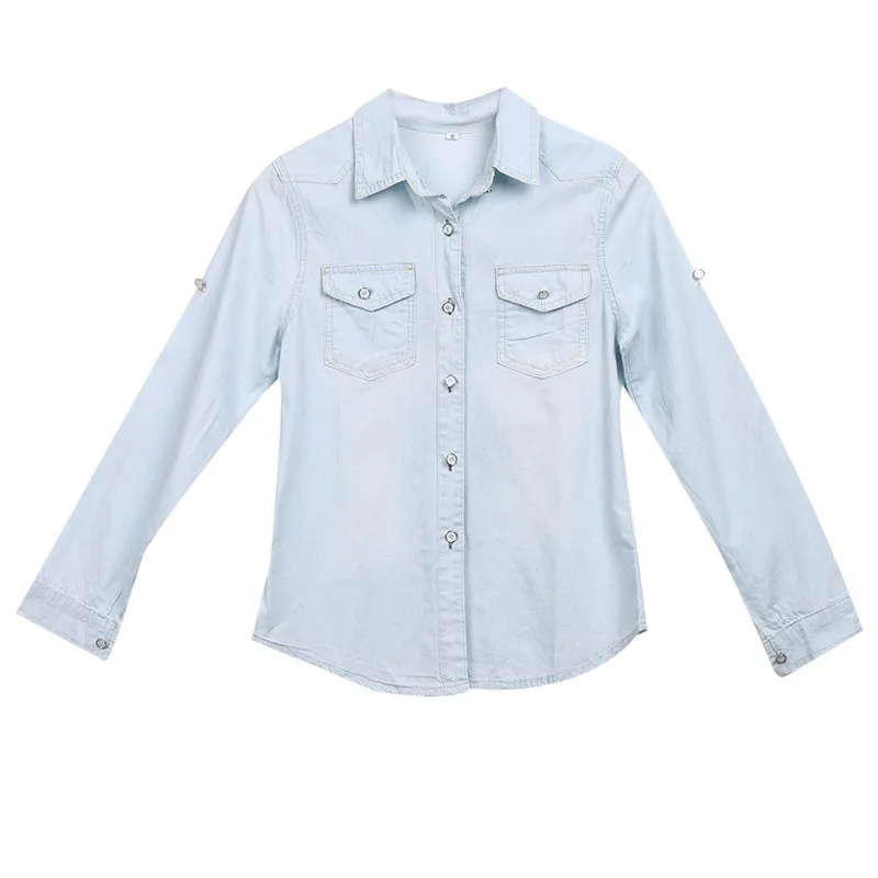 Casual Brief Elegant Women Denim Shirt Adjusted Long Sleeve Summer Street Wear Clothes Lapel Fashion High Quality |