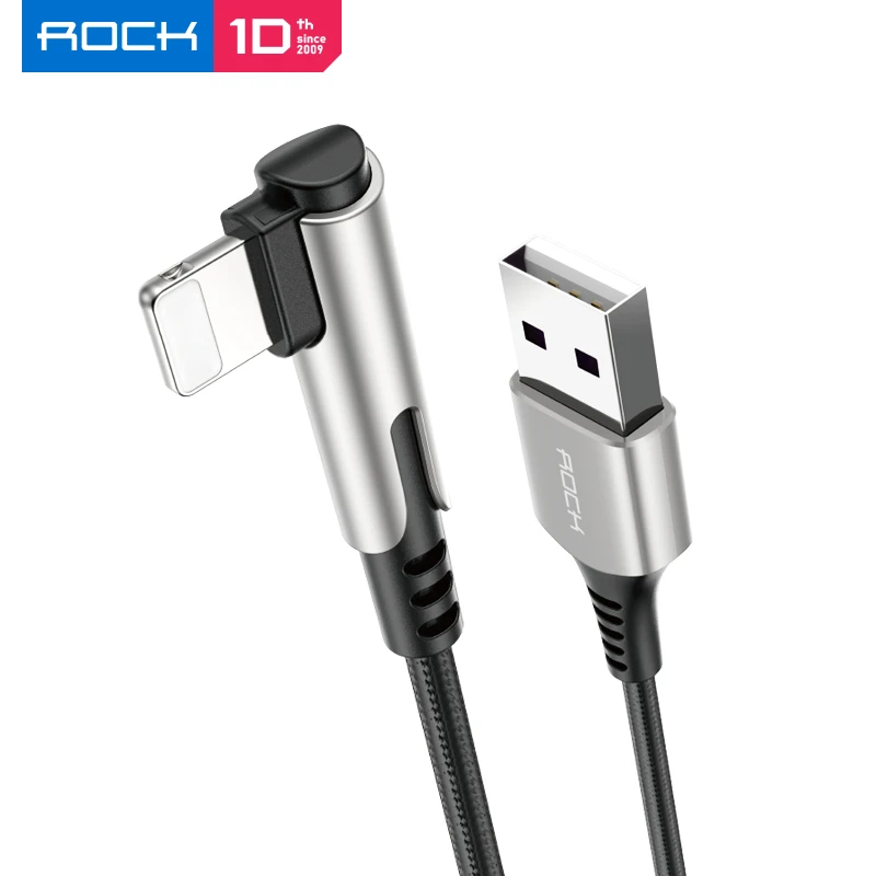 ROCK USB кабель для Apple 2.4A кабель для быстрой зарядки цинковый сплав 90 градусов для Apple iPhone 8 7 6 5 X XS Max XR iPad кабель для синхронизации данных - Цвет: 1m Black