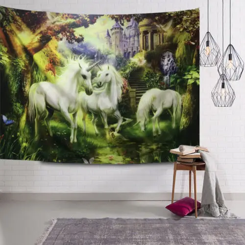 Милый мультфильм Единорог печати спальня гобелены Новая мода Рождество Декор