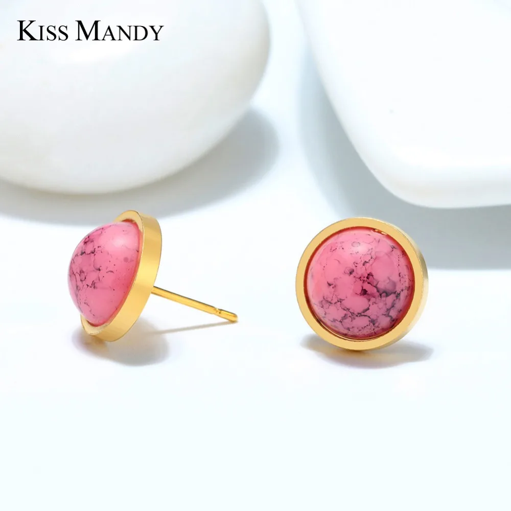 Женские Геометрические серьги гвоздики Kiss Mandy модные бусина 12 мм 6 цветов
