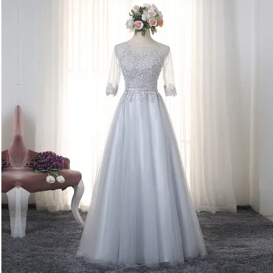 Robe De Soriee/Новое красное платье подружки невесты с коротким рукавом и аппликацией, элегантные длинные розовые платья Vestido De Noiva Longo - Цвет: grey
