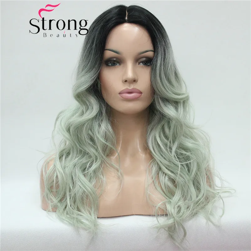StrongBeauty женские Ombre парики синтетический натуральный длинные волнистые коричневый/Блонд выделяет Полный парик волос - Цвет: AB791