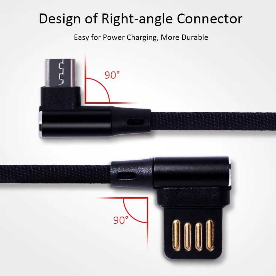 Olaudem мобильный телефон кабели микро-usb кабель быстрой зарядки Нейлон Micro USB 90