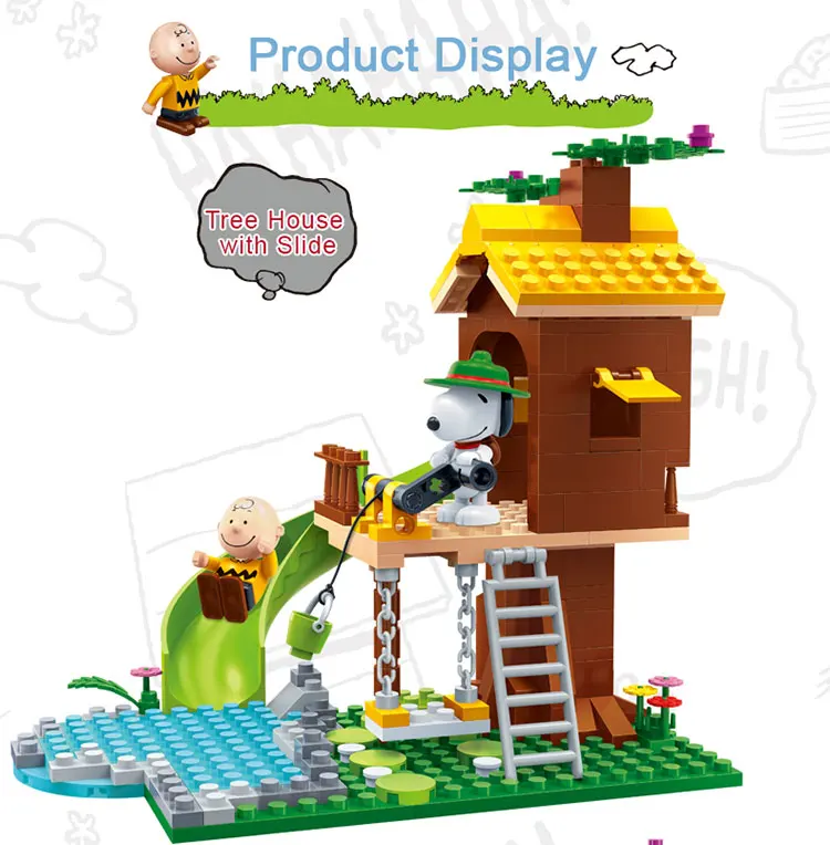 BanBao 7515 Hot Sale Snoopy IP Peanuts Figure Tree House with Slide Building Blocks Toys For Children Educational Model Bricks