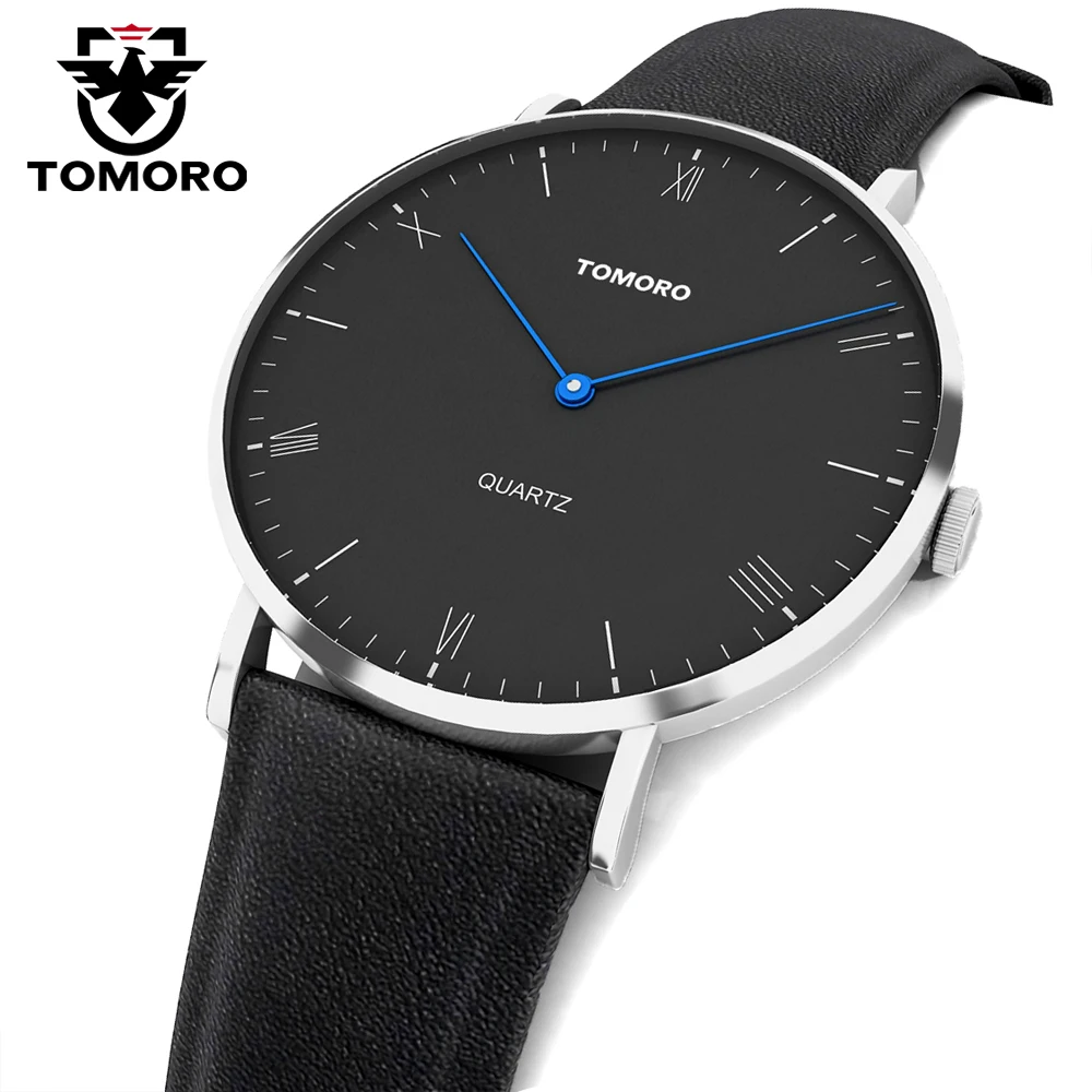 TOMORO супер тонкий кварцевые повседневные наручные часы бизнес Япония натуральная кожа аналоговые кварцевые часы Мужская мода relojes hombre