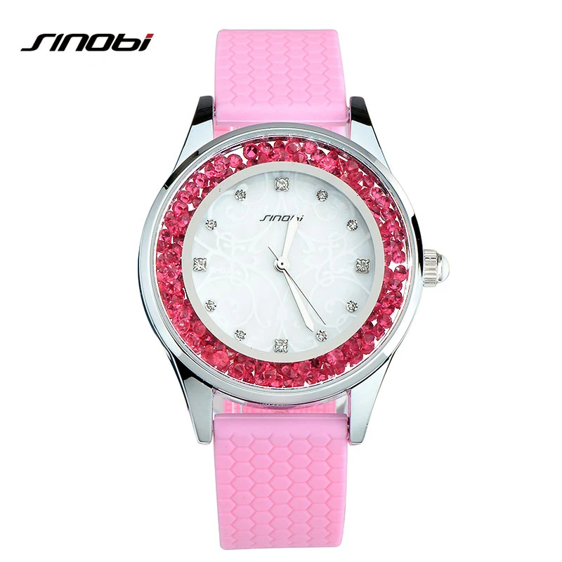11S9552L02 SINOBI Женские Модные алмазы наручные Часы силиконовый ремешок для часов Топ Элитный бренд дамы Женева кварцевые часы женские часов - Цвет: 11S9552L02