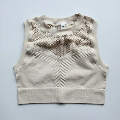 Beige Imlario бесшовный сетчатый топ для тренажерного зала, йоги, Женский Топ с бюстгальтером, майка для фитнеса, дышащая Спортивная майка без рукавов, без подкладки - Цвет: Beige