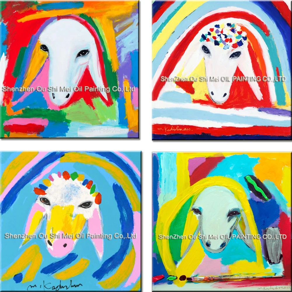 

Imitation Paintings Menashe Kadishman Handmade Painting for Room Decor Hand painted Color Sheeps Head Animals Canvas Painting
