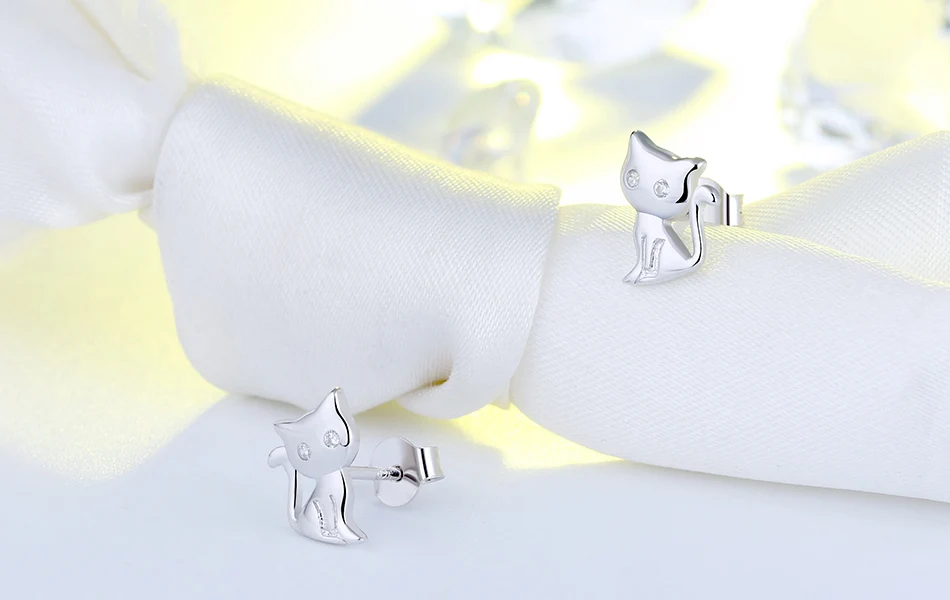 ORSA JEWELS, женские серьги-гвоздики в форме кошки, 925 пробы, серебряные, романтические, 11 мм, серьги с кошкой, женские, Клубные, вечерние, ювелирное изделие, подарок, SE107