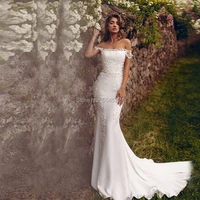 vestido de noiva off the shoulder mermaid wedding dress satin flower zipper strapless wedding gowns custom size