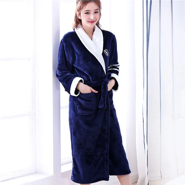 Navy Blue4 Китайский женский халат из кораллового флиса, кимоно, Зимняя Толстая теплая ночная рубашка, Женская Повседневная Домашняя одежда размера плюс 3XL - Цвет: Navy Blue4