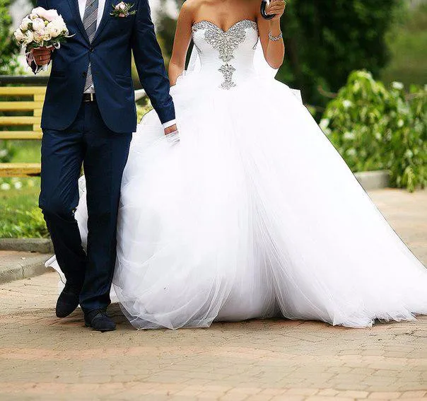 Vestido De Noiva 2021 Designers Princess Sweetheart Crystal Wedding Dresses Ball Gown wedding gown Tulle Lace Up bridal dresses | Свадьбы и