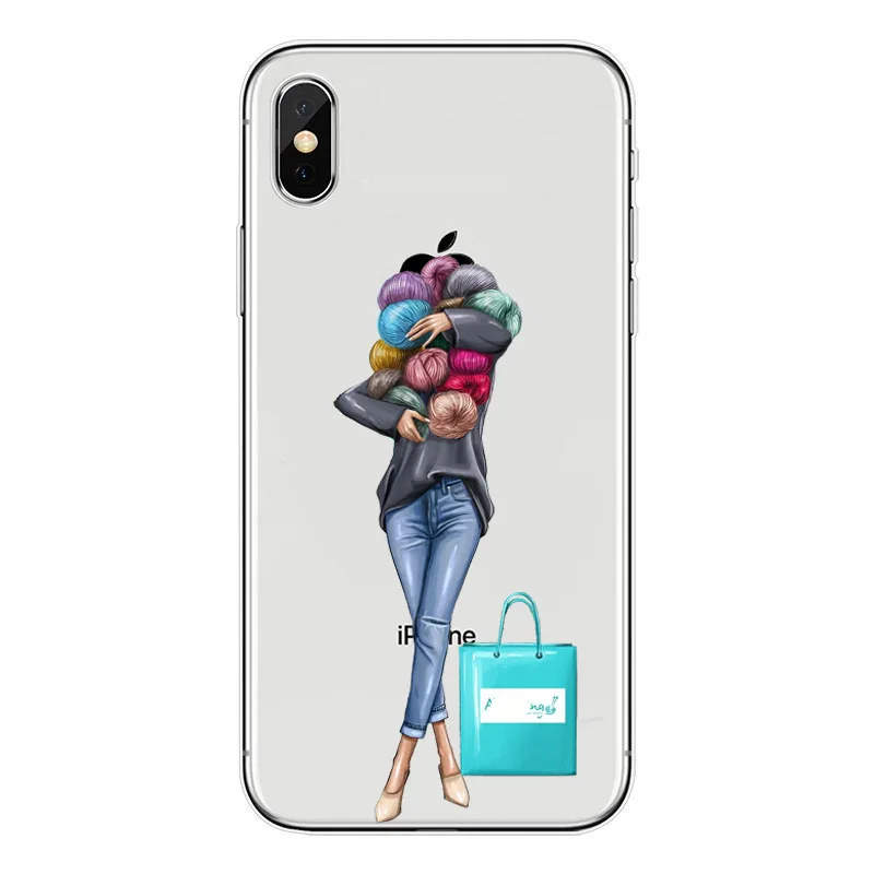 TPU Модный мягкий чехол из ТПУ для iPhone X 10 XS MAX XR 8 7 6 6s Plus, силиконовый прозрачный женский чехол - Цвет: TPU