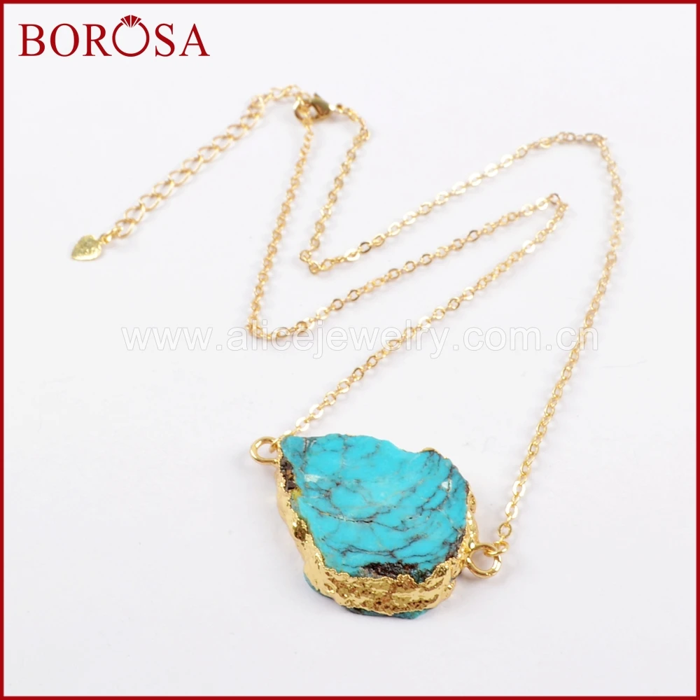 

BOROSA 5PCS Gold/Silver Color 100% Natural Turquoises Slice Connector Adjustable Necklace Jewelry Gems Druzy Jewelry G1624-N