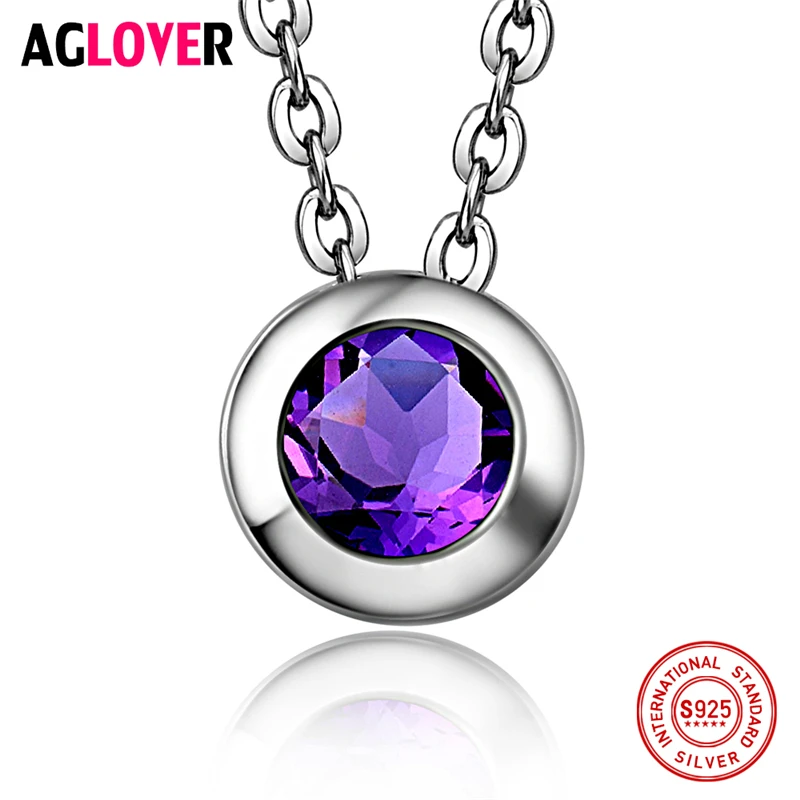 

Women Fashion Necklace 925 Sterling Silver Charm Round Pendant Necklace 100% Sterling Silver AAAAA 6mm Zircon Women's Jewelry
