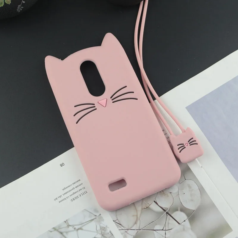 HuxuPink With Rope Милый 3D мультфильм силиконовый чехол для LG Aristo 2 Чехлы Япония блеск борода кошка милые уши Kitty чехол для телефона Aristo2 плюс 2 - Цвет: HuxuPink With Rope