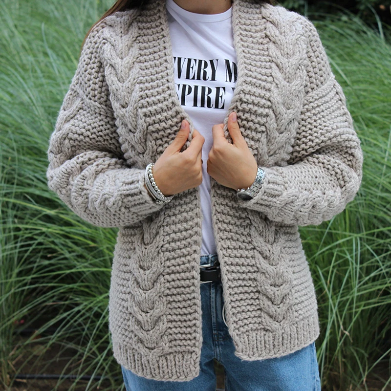 Весна 2020 женский толстый кардиган свитер ручной работы винтажный кабель узор