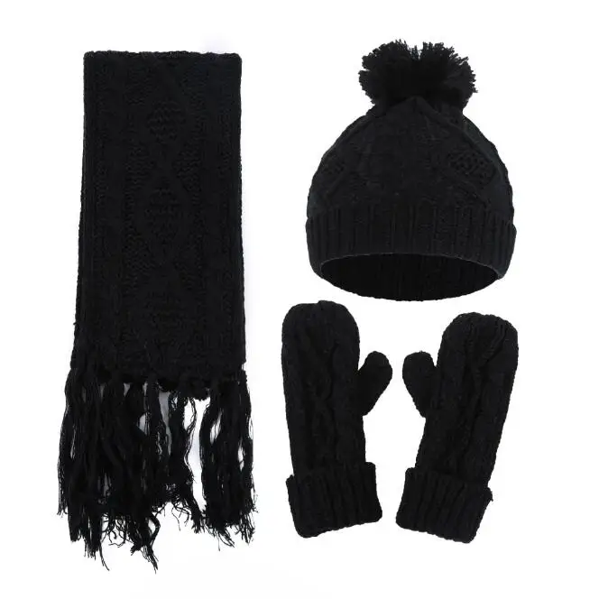 2 Black Новинка, теплый комплект из 3 предметов, зимние шапки, шарф, перчатки для женщин и мужчин, толстый хлопок, бриллиантовый твист, набор для женщин и мужчин, шапка, шарф, перчатки - Цвет: 2 Black