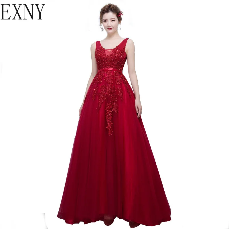 EXNY Sexy v-образным вырезом вечернее платье халат De Soiree 2019 Темно-синие Тюль с