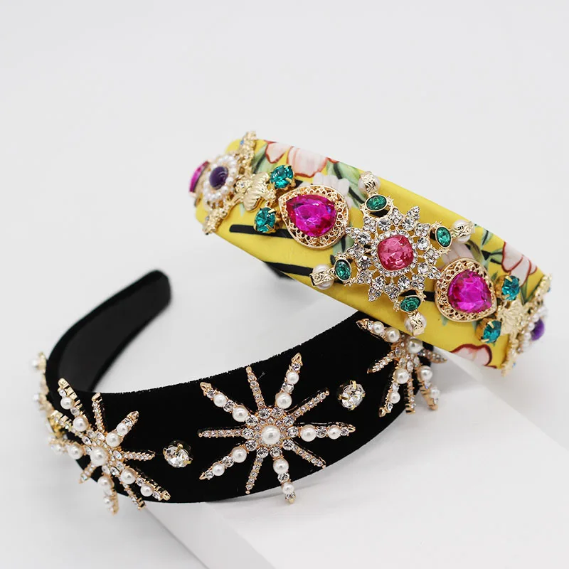 Baroque heavy fabric fabric color particles rhinestones stars pearl fashion dance catwalk street travel tourism headband 957