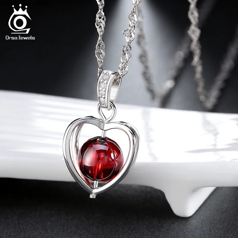 ORSA JEWELS Новое Поступление Имитация красного граната Pedants ожерелье Мода Серебряный цвет женщины не вызывающие аллергию украшения ON48