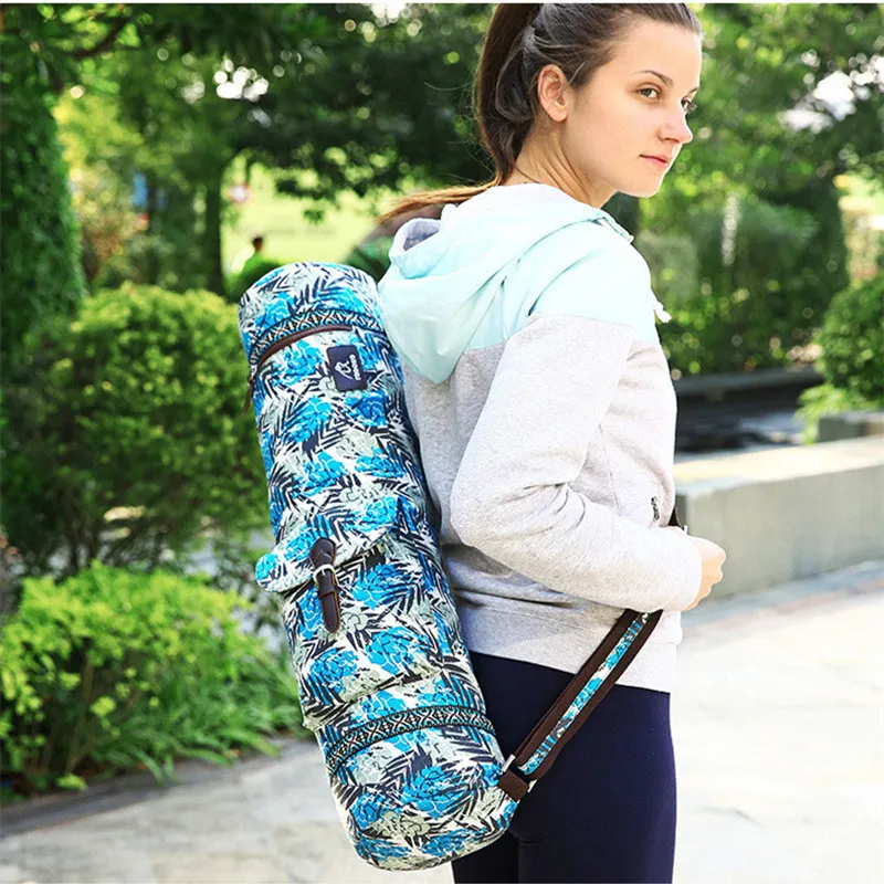 

Ladies Yoga Mat Bag Print Style Canvas Large Capacity Pilates Pad Bag Fitness Backpack Sports Exercise Gym Pack Yoga Bag