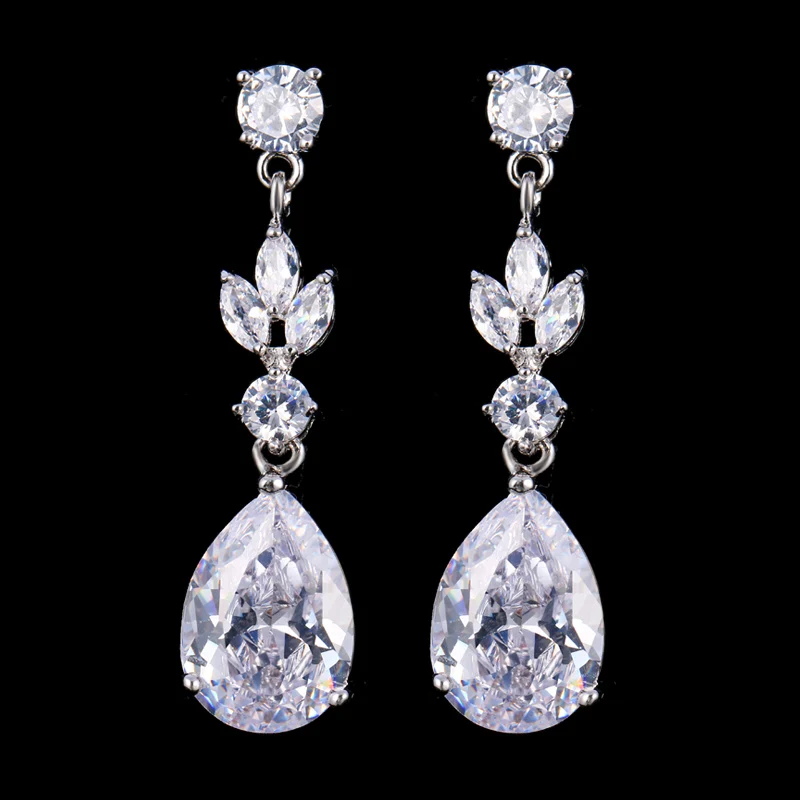 White Gold LXOEN модное ожерелье с каплевидными кристаллами Длинные свадебные серьги для женщин Серебряный цвет висячие серьги с цирконием серьги ювелирные изделия подарок - Окраска металла: White Gold