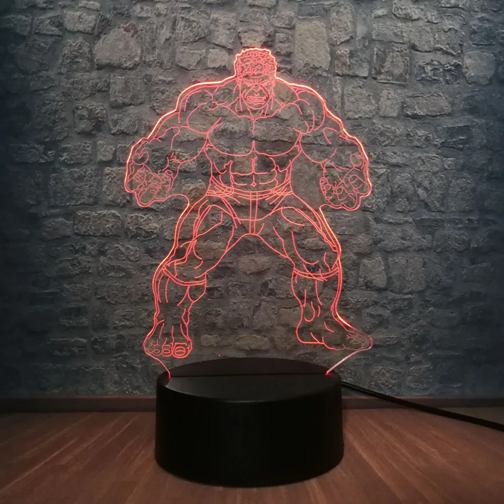 Фильм Marvel фигурка Халк Мститель Супер герой мстители 3D Ночник светильник RGB LED ing 7