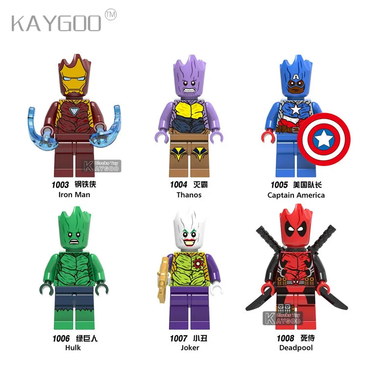 Legoings фигурки Roket енота Джокера Железного человека Thonas Hulk дерево человек