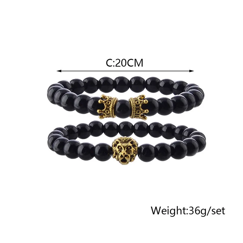 CAIYLAAM Fashion Jewelry Ancient Gold Lion Head Shape Bracelet Sets for Men Vintage Style Beads Bracelets 2 Pcs/Set For Women | Украшения и